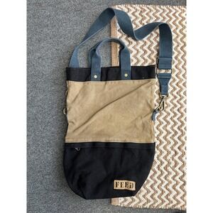 FEED Go-To Tote Bag Blk Tan Teal Bag Canvas Crossbody Shoulder Strap Top Handle